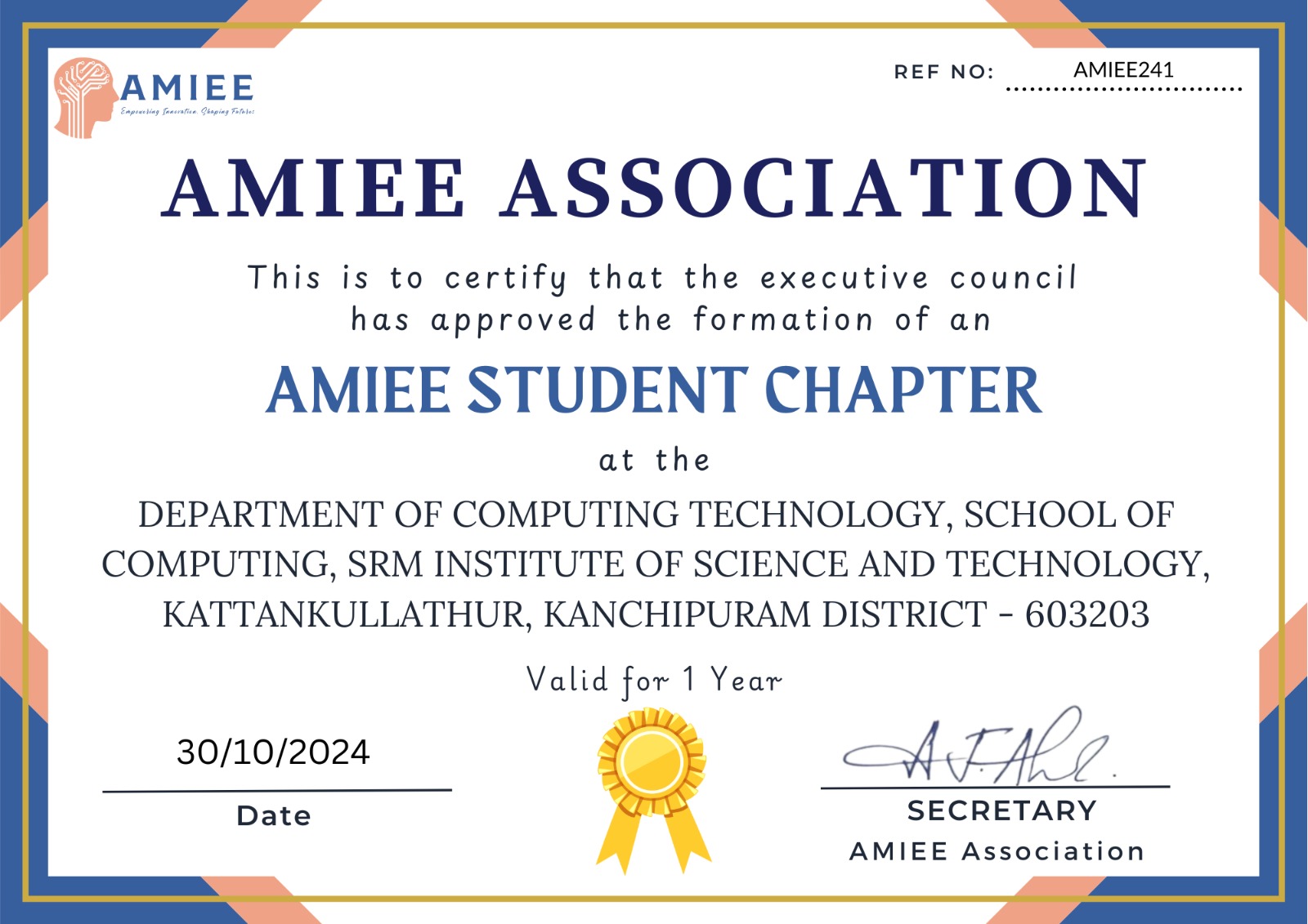 AMIEE STUDENTS CHAPTER SRM DEPT OF COMPUTING TECHNOLOGY